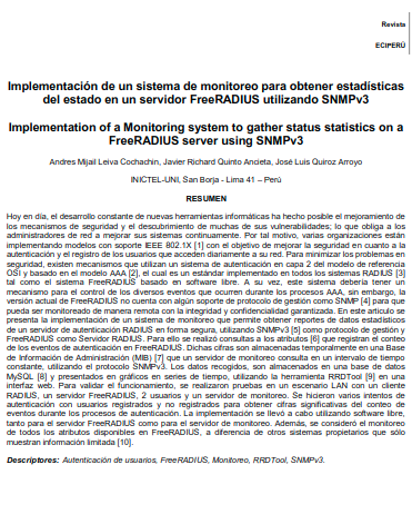 Implementación de un sistema de monitoreo para obtener estadísticas del estado en un servidor FreeRADIUS utilizando SNMPv3