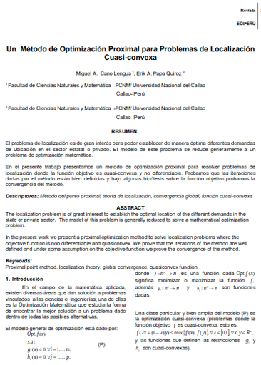 Un Método de Optimización Proximal para Problemas de Localización Cuasi-convexa