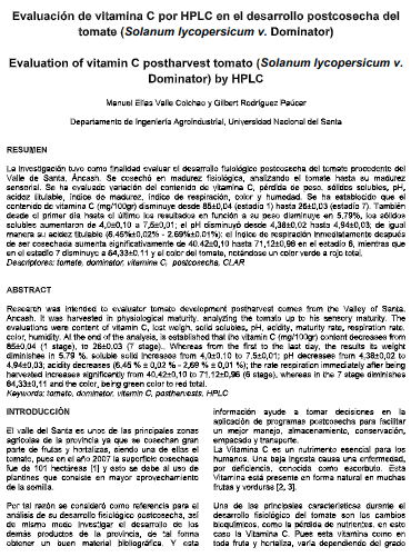 Evaluación de vitamina C por HPLC en el desarrollo postcosecha del tomate (Solanum lycopersicum v. Dominator)