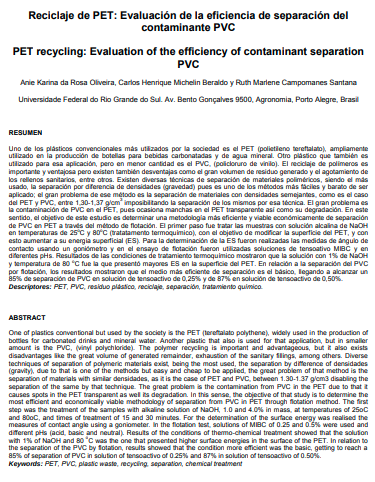 Reciclaje de PET: Evaluación de la eficiencia de separación del contaminante PVC