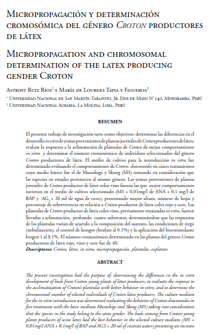 Micropropagación y determinación cromosómica del género Croton productores de látex