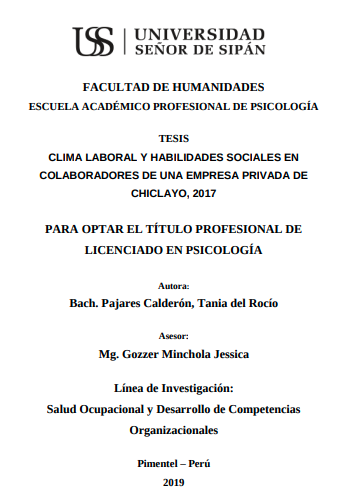 CLIMA LABORAL Y HABILIDADES SOCIALES EN COLABORADORES DE UNA EMPRESA PRIVADA DE CHICLAYO, 2017