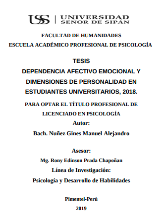 DEPENDENCIA AFECTIVO EMOCIONAL Y DIMENSIONES DE PERSONALIDAD EN ESTUDIANTES UNIVERSITARIOS, 2018