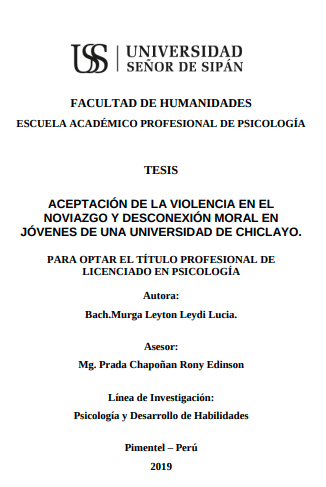 ACEPTACIÓN DE LA VIOLENCIA EN EL NOVIAZGO Y DESCONEXIÓN MORAL EN JÓVENES DE UNA UNIVERSIDAD DE CHICLAYO