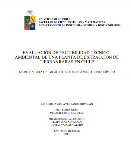 Evaluación de factibilidad técnico-ambiental de una planta de extracción de tierras raras en Chile