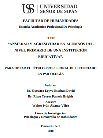 ANSIEDAD Y AGRESIVIDAD EN ALUMNOS DEL NIVEL PRIMARIO DE UNA INSTITUCIÓN EDUCATIVA