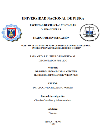Gestión de las cuentas por cobrar de la empresa Negocios e Inversiones Valcora EIRL, período 2018-2019