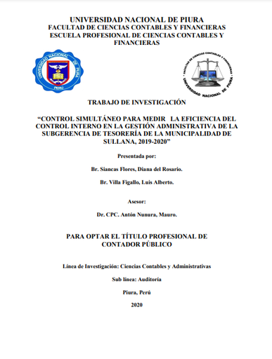 Control simultáneo para medir la eficiencia del control interno en la gestión administrativa de la subgerencia de tesorería