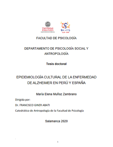 Epidemiologia cultural de la enfermedad de Alzheimer en Perú y España