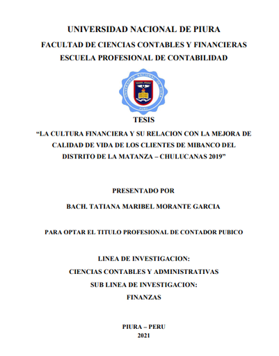 La cultura financiera y su relación con la mejora de calidad de vida de los clientes de Mibanco del distrito de La Matanza