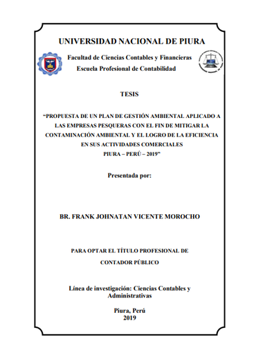 Propuesta de un plan de gestión ambiental aplicado a las empresas pesqueras con el fin de mitigar la contaminación ambiental