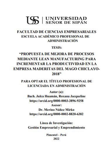 Propuesta de mejora de procesos mediante lean manufacturing para incrementar la productividad en la empresa Maderitas