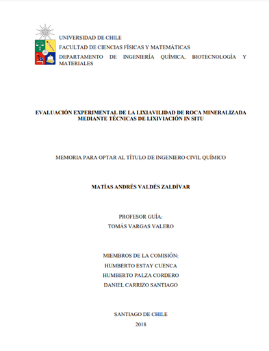 Evaluación experimental de la lixiavilidad de roca mineralizada mediante técnicas de lixiviación in situ