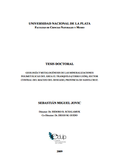 Geología y metalogénesis de las mineralizaciones polimetálicas del área El Tranquilo