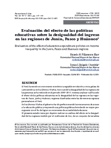 Evaluación del efecto de las políticas educativas sobre la desigualdad del ingreso en las regiones de Junín, Pasco y Huánuco