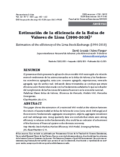 Estimación de la eficiencia de la Bolsa de Valores de Lima (1990-2018)