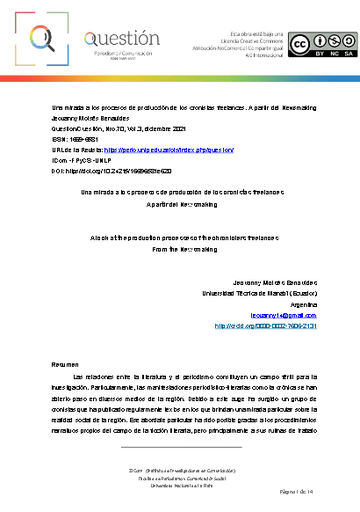 Una mirada a los procesos de producción de los cronistas freelances