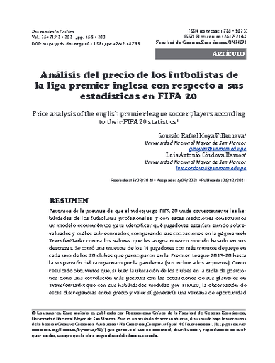 Análisis del precio de los futbolistas de la liga premier inglesa con respecto a sus estadísticas en FIFA 20
