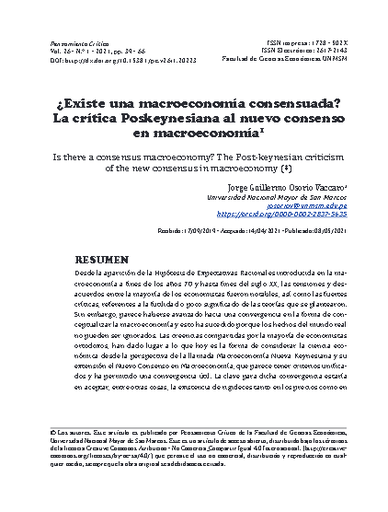 ¿Existe una macroeconomía consensuada? La crítica Poskeynesiana al nuevo consenso en macroeconomía