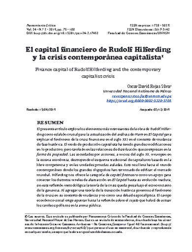 El capital financiero de Rudolf Hilferding y la crisis contemporánea capitalista