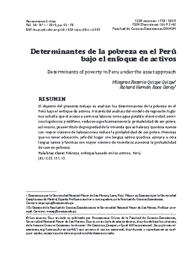 Determinantes de la pobreza en el Perú bajo el enfoque de activos