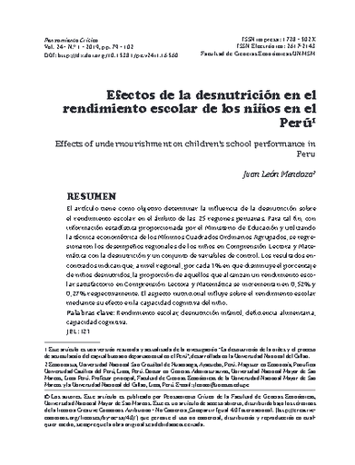 Efectos de la desnutrición en el rendimiento escolar de los niños en el Perú