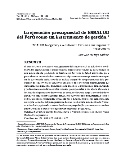 La ejecución presupuestal de ESSALUD del Perú como un instrumento de gestión