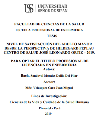 Nivel de satisfacción del adulto mayor desde la perspectiva de Hildegard Peplau centro de salud José Leonardo Ortiz