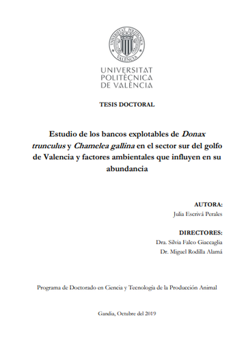 Estudio de los bancos explotables de Donax trunculus y Chamelea gallina en el sector sur del Golfo de Valencia y factores ambientales que influyen en su abundancia