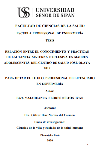 Relación entre el conocimiento y prácticas de lactancia materna exclusiva en madres adolescentes del centro de salud José Olaya