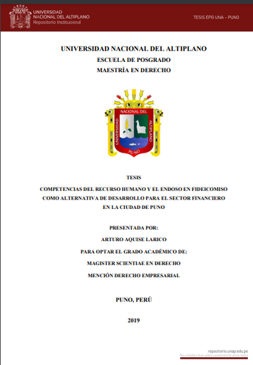 Competencias del recurso humano y el endoso en fideicomiso como alternativa de desarrollo para el sector financiero en la ciudad de Puno