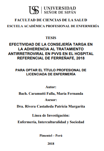 EFECTIVIDAD DE LA CONSEJERÍA TARGA EN LA ADHERENCIA AL TRATAMIENTO ANTIRRETROVIRAL EN PVVS EN EL HOSPITAL REFERENCIAL DE FERREÑAFE, 2018