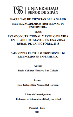 ESTADO NUTRICIONAL Y ESTILO DE VIDA EN EL ADULTO MAYOR EN UNA ZONA RURAL DE LA VICTORIA, 2018