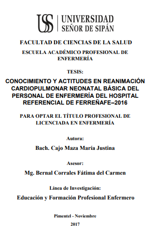 Conocimiento y actitudes en reanimación cardiopulmonar neonatal básica del personal de enfermería del hospital referencial de Ferreñafe-2016