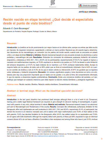 Recién nacido en etapa terminal. ¿Qué decide el especialista desde el punto de vista bioético?