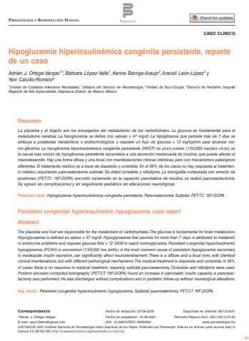 Hipoglucemia hiperinsulinémica congénita persistente, reporte de un caso