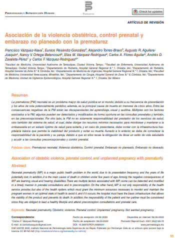 Asociación de la violencia obstétrica, control prenatal y embarazo no planeado con la prematurez