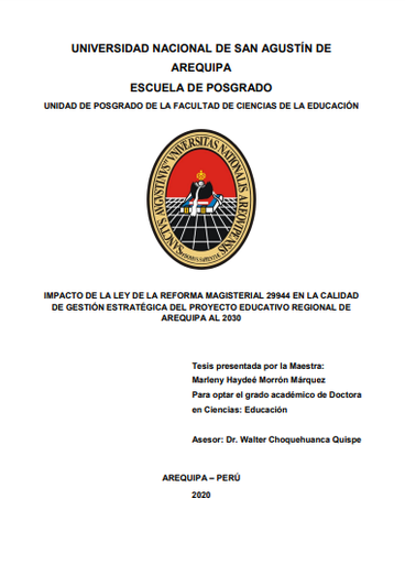 Impacto de la ley de la reforma magisterial 29944 en la calidad de gestión estratégica del proyecto educativo regional de Arequipa al 2030