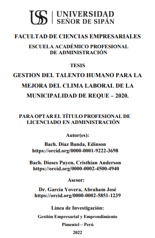 Gestión del talento humano para la mejora del clima laboral de la Municipalidad de Reque - 2020