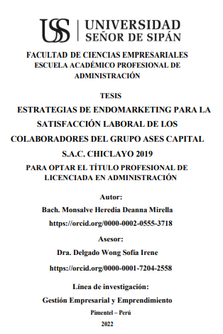 Estrategias de endomarketing para la satisfacción laboral de los colaboradores del Grupo Ases Capital S.A.C. Chiclayo 2019