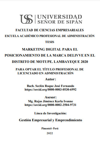Marketing digital para el posicionamiento de la marca delivve en el distrito de Motupe. Lambayeque 2020