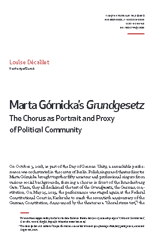 Marta Górnicka's &quot;Grundgesetz&quot;: The Chorus as Portrait and Proxy of Political Community