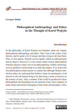 Philosophical Anthropology and Ethics in the Thought of Karol WojtyÃ…â€ša