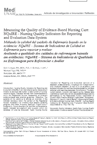 Midiendo la calidad del cuidado de enfermería basado en la evidencia: NQuIRE - Sistema de Indicadores de Calidad en Enfermería para reportar y evaluar