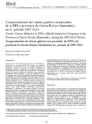 Comportamiento del cáncer gástrico en pacientes de la provincia de García Rovira (Santander), en el período 2007-2014