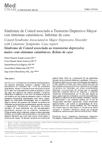 Síndrome de Cotard asociado a trastorno depresivo mayor con síntomas catatónicos. Informe de caso