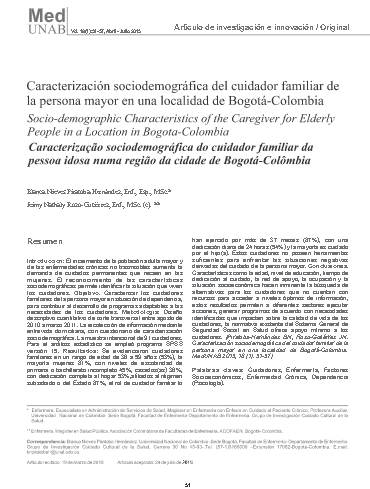 Caracterización sociodemográfica del cuidador familiar de la persona mayor en una localidad de Bogotá-Colombia