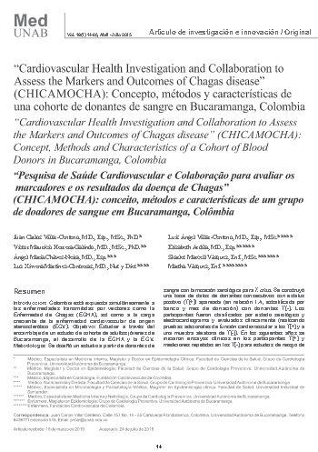 &quot;Cardiovascular Health Investigation and Collaboration to Assess the Markers and Outcomes of Chagas disease&quot; (CHICAMOCHA): Concepto, métodos y características de una cohorte de donantes de sangre en Bucaramanga, Colombia