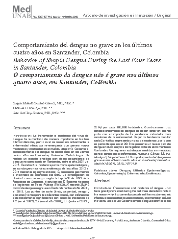 Comportamiento del dengue no grave en los últimos cuatro años en Santander, Colombia