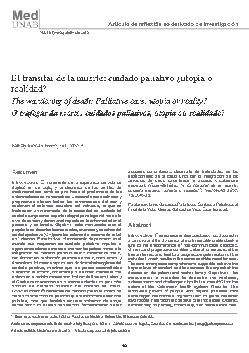 El transitar de la muerte: cuidado paliativo ¿utopía o realidad?